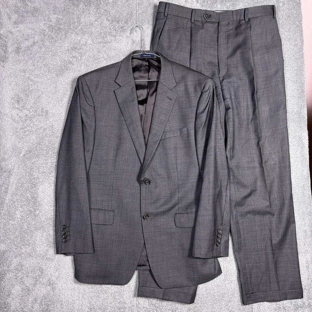 Ralph Lauren Suit Mens 43R 35x32 2 Piece Wool Jacket Slacks Set Cuffed Pleated